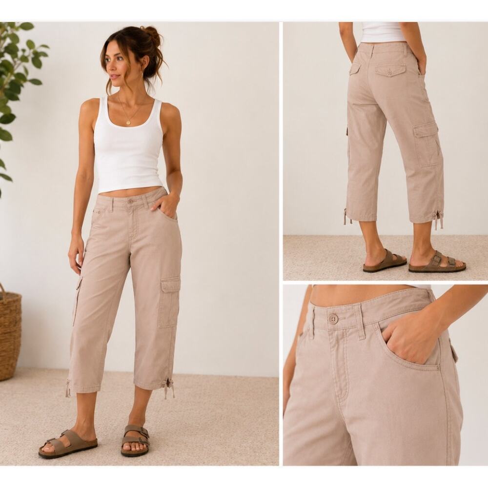 Sundance Utility Cargo Crop Pants Womens Size 4 Khaki Pink Boho Travel Safari